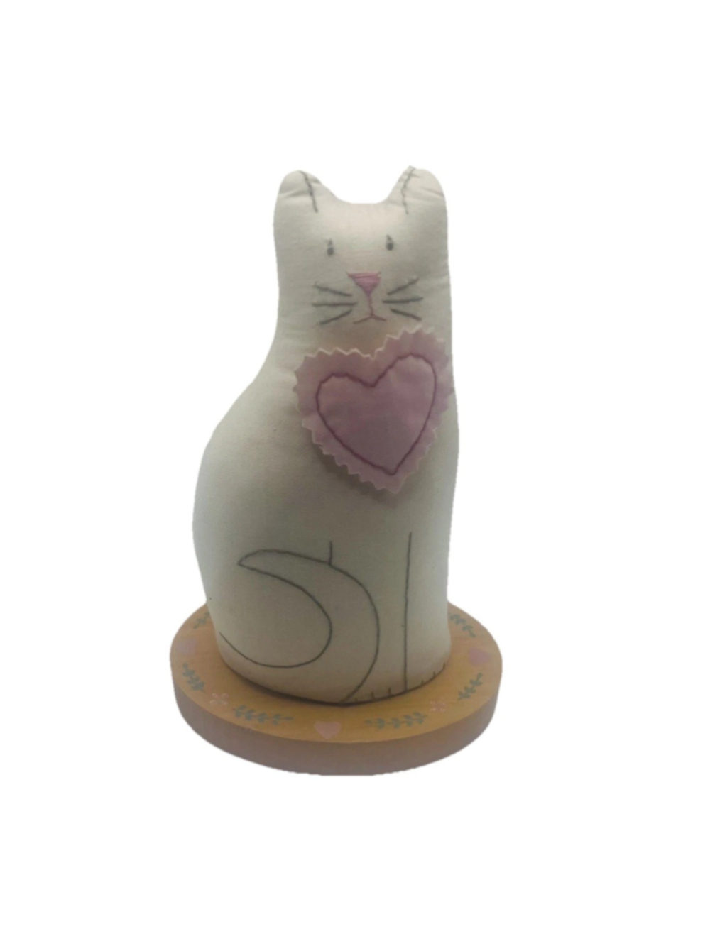 Vintage Crowning Touch Cat Figurine Pin Cushion Embroidered Primitive Folk Art - Picture 1 of 4
